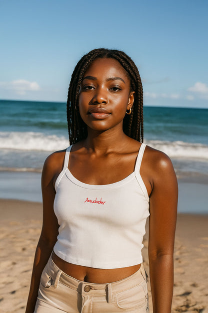 Saudades Tank Top - White w/ Red